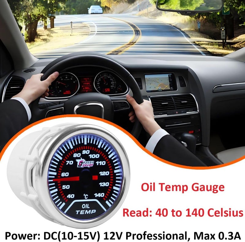 LKRXW Car Oil Temp Gauge 2" 52mm Auto Oil Temperature Gauge Meter Celsius Pointer 12V Bright Light Indicator Meter Smoke Len 40 to 140 Celsius - Image 3